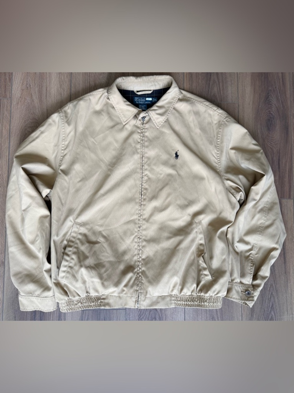 Vintage 90s Polo Ralph Lauren Harrington Plaid Beige Jacket Men XL